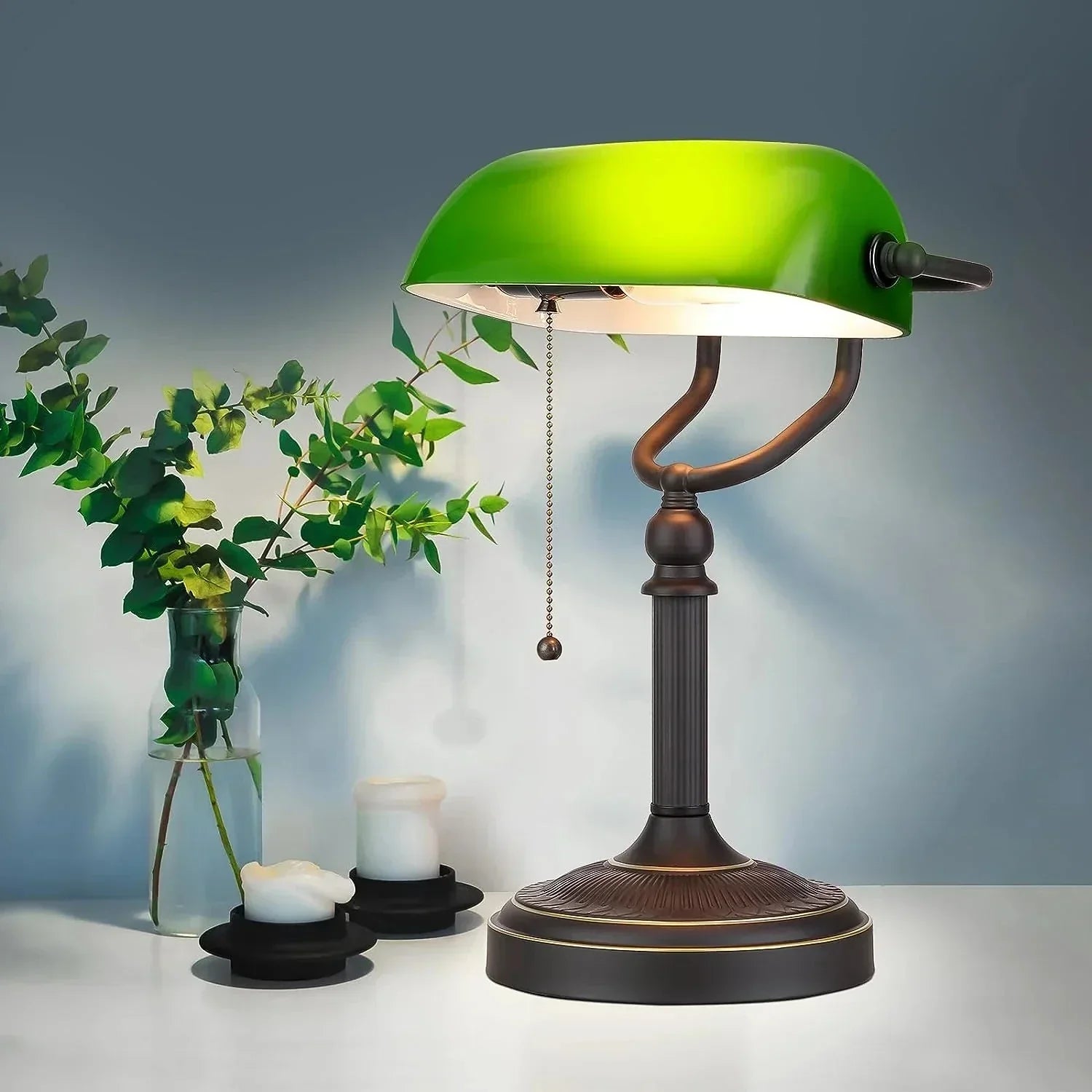 LumiBank - Lampada da banco classica con vetro verde in stile retrò per ufficio e soggiorno