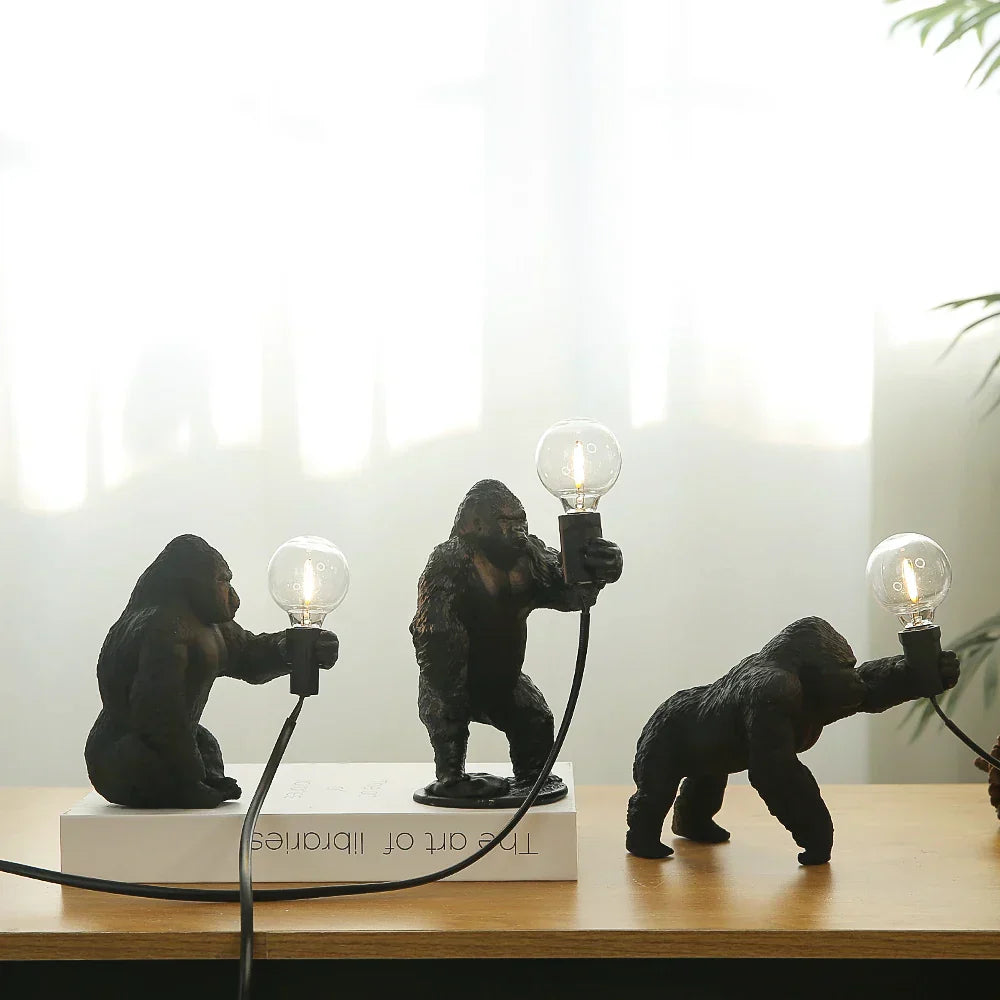 GorillaLux - Unique Gorilla Table Lamp | Modern Animal Lamp with Warm LED Lighting