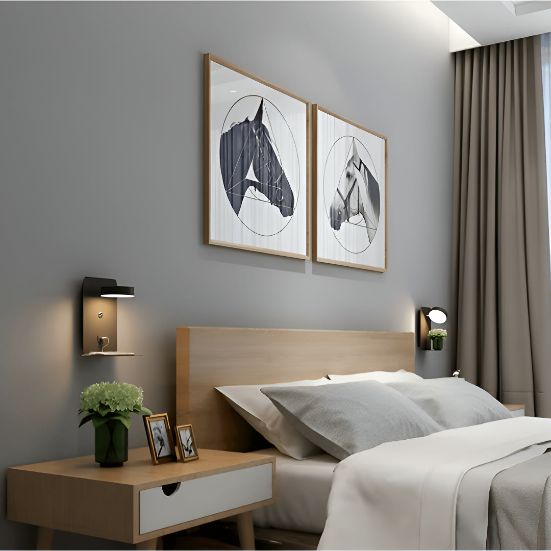 Lampada da parete LED con mensola e porta USB per lettura sul comodino