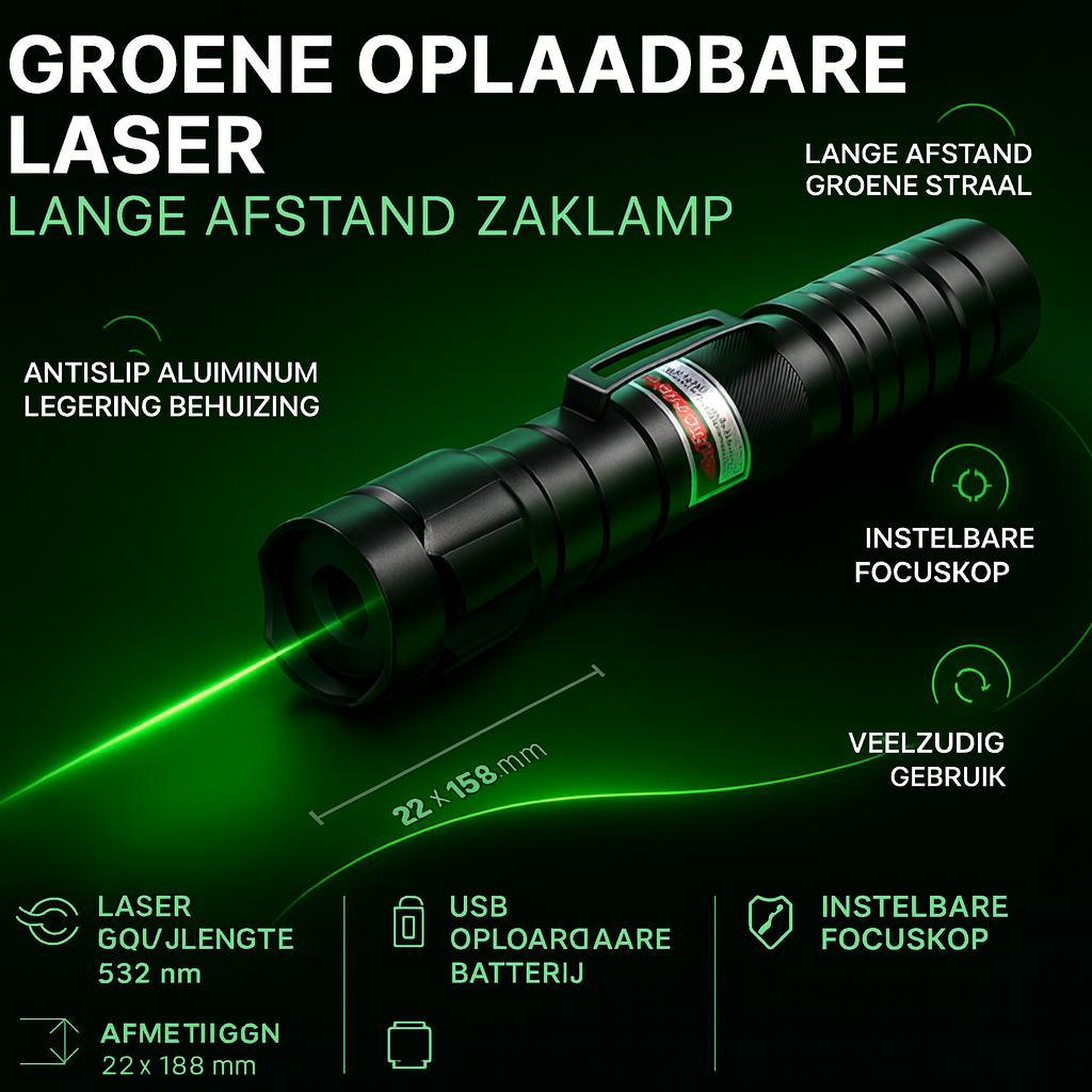Caneta Laser de Alumínio Raio Verde Recarregável de Longo Alcance