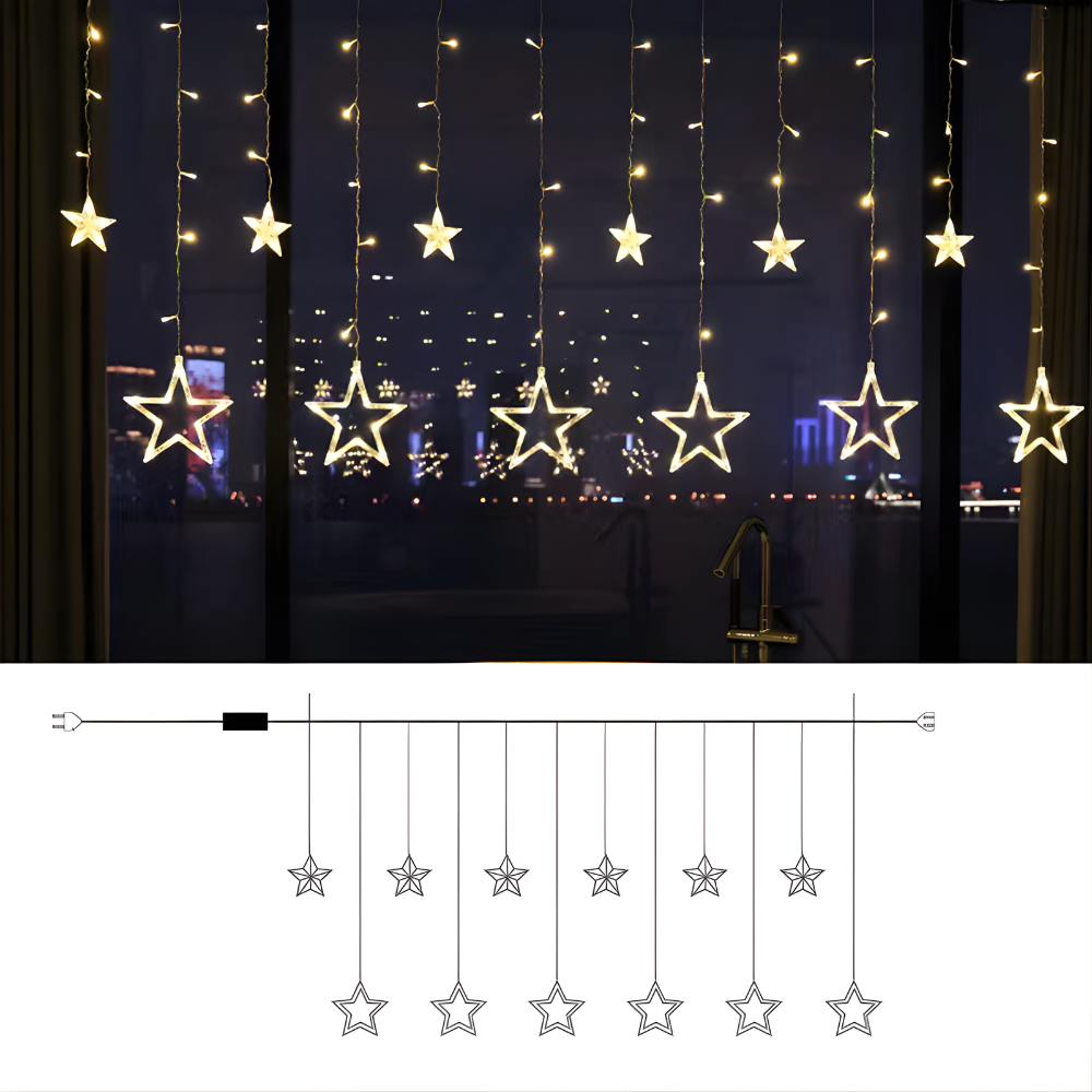 Tenda Luminosa LED Stelle Decorazione Natalizia Finestra