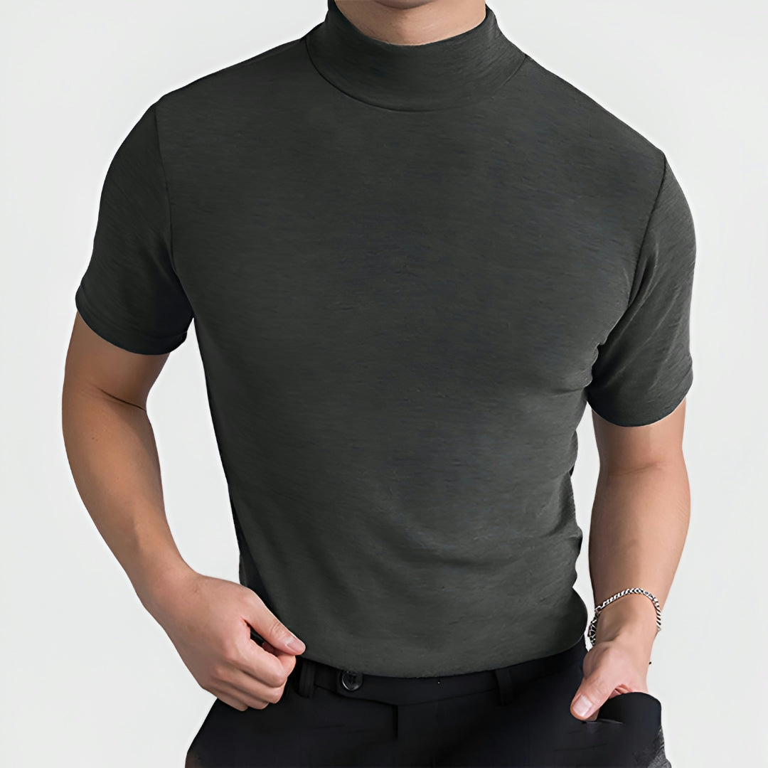 Men's Slim Fit T-Shirt High Neck Casual Elegant