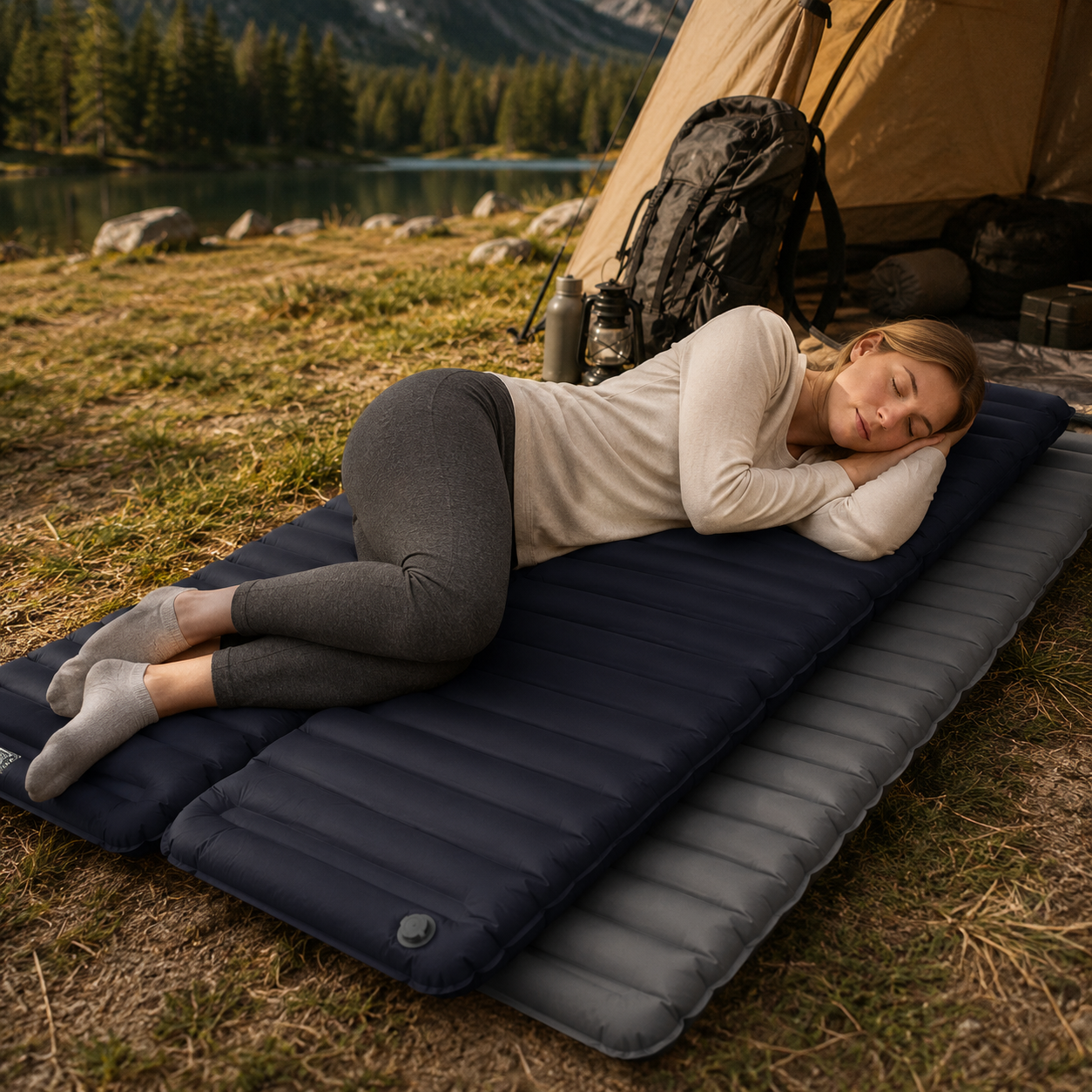 Inflatable Camping Mattress for Trekking with Built-in Pump