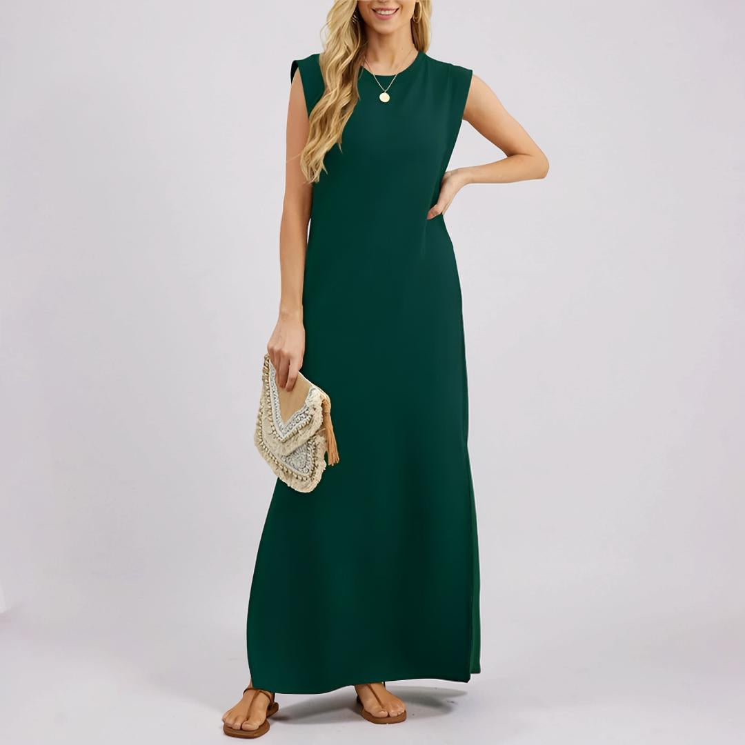 Vestito Lungo Donna Maxi Abito Casual Tasche Senza Maniche