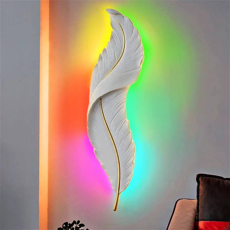 FeatherGlow - Modern White Feather Wall Lamp