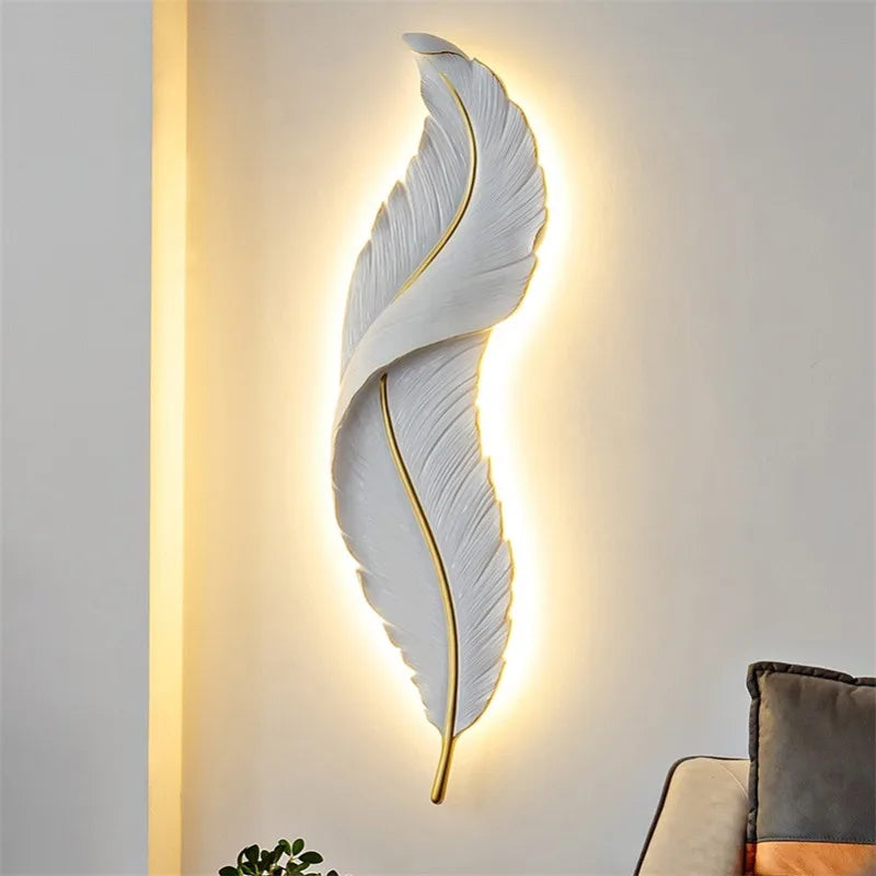 FeatherGlow - Modern White Feather Wall Lamp