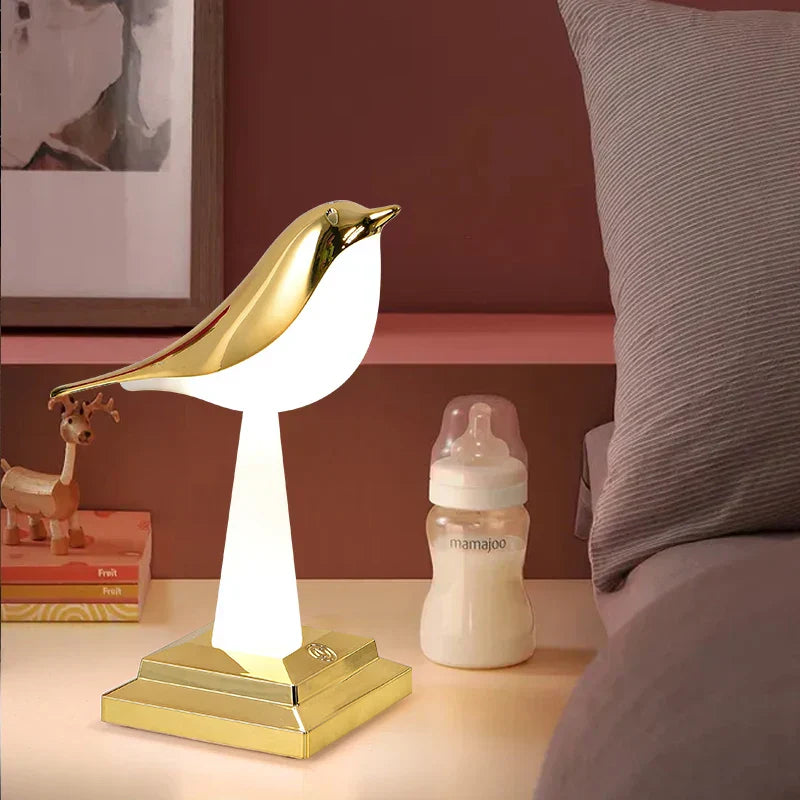 NatureGlow - Elegante lámpara de mesa Vogel con luz nocturna LED