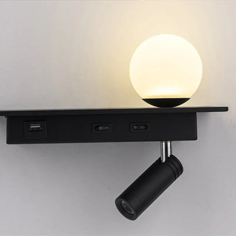 SpaceGlow – Modern LED Wall Lamp with Shelf and USB Port