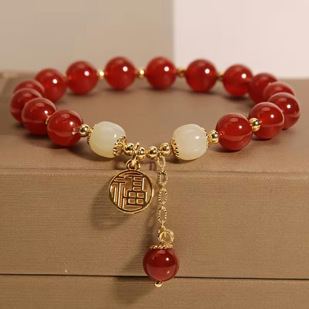 Moederdag Cadeau Armband Dames Kralen Geluks Bedel Vintage Rood - Image 3