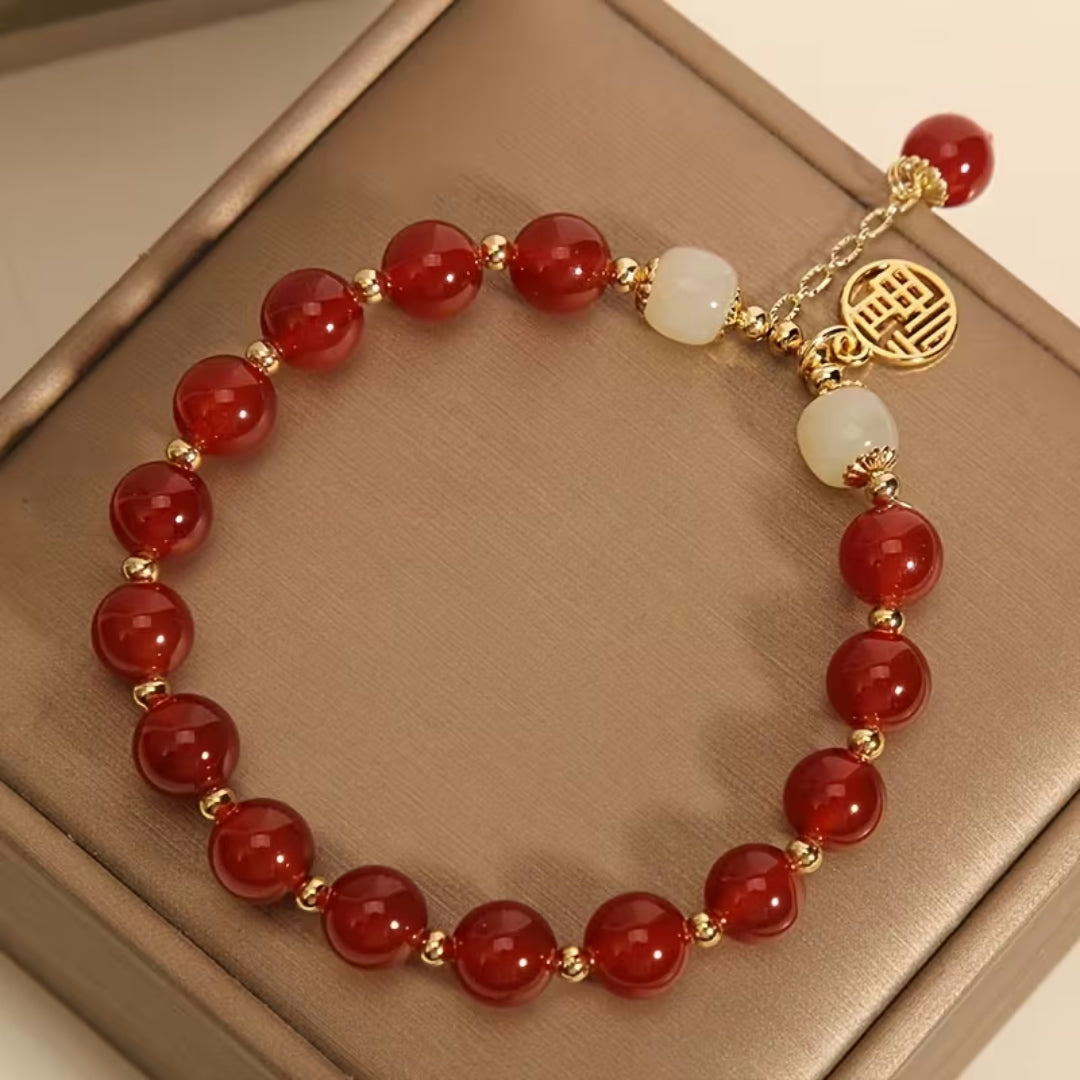 Moederdag Cadeau Armband Dames Kralen Geluks Bedel Vintage Rood - Image 4
