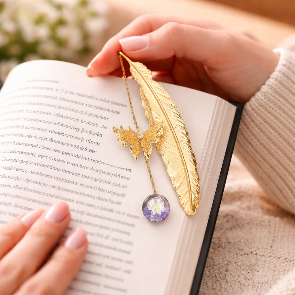 Moederdag Cadeau Boekenlegger Veer Vlinder Hanger Metaal