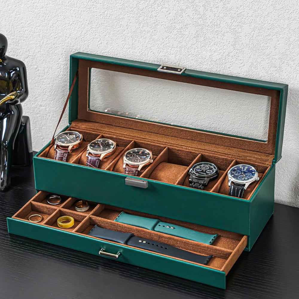 Mother's Day Gift Watch Box Organizer Wood Compartments Drawer