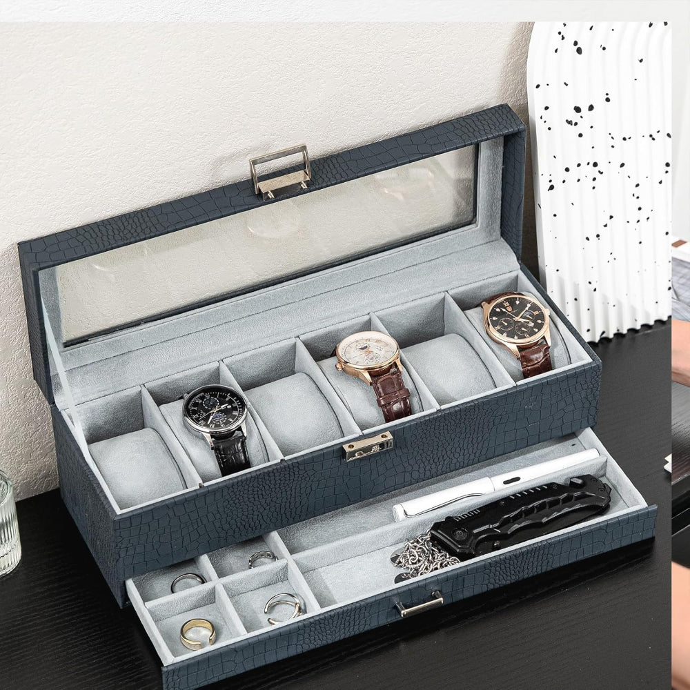 Mother's Day Gift Watch Box Organizer Wood Compartments Drawer