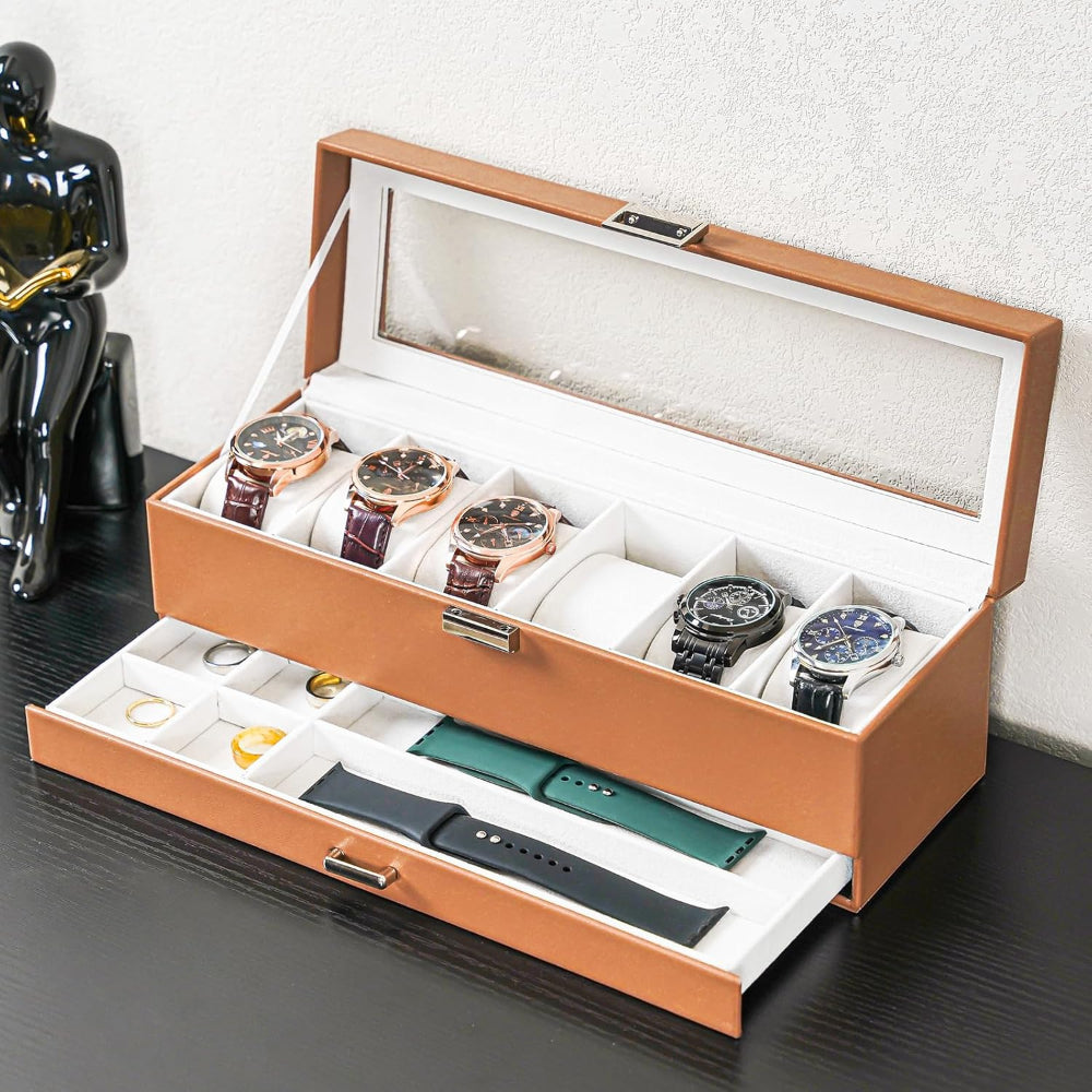 Mother's Day Gift Watch Box Organizer Wood Compartments Drawer