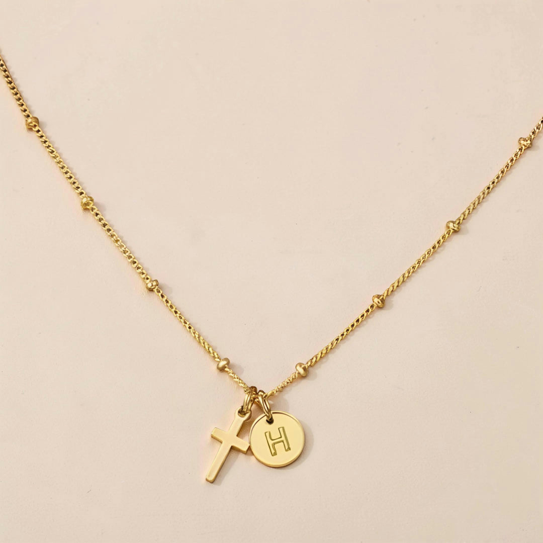Mother's Day Gift Necklace Women Adjustable Cross Pendant Initial