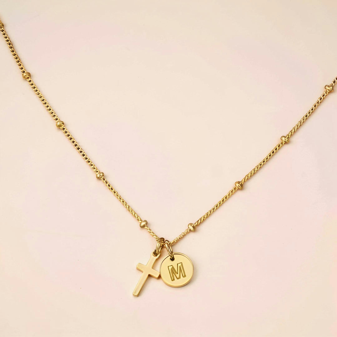 Mother's Day Gift Necklace Women Adjustable Cross Pendant Initial