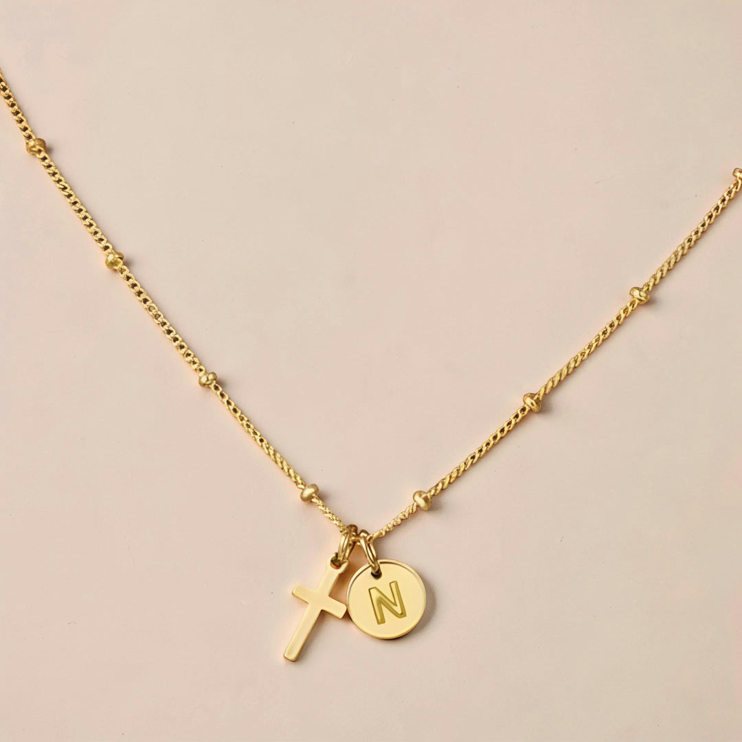 Mother's Day Gift Necklace Women Adjustable Cross Pendant Initial