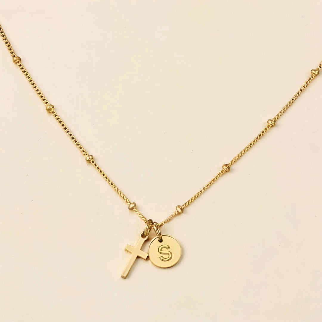 Mother's Day Gift Necklace Women Adjustable Cross Pendant Initial
