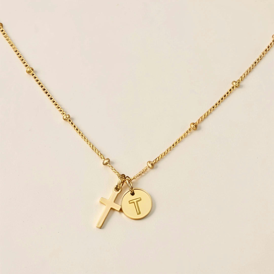 Mother's Day Gift Necklace Women Adjustable Cross Pendant Initial