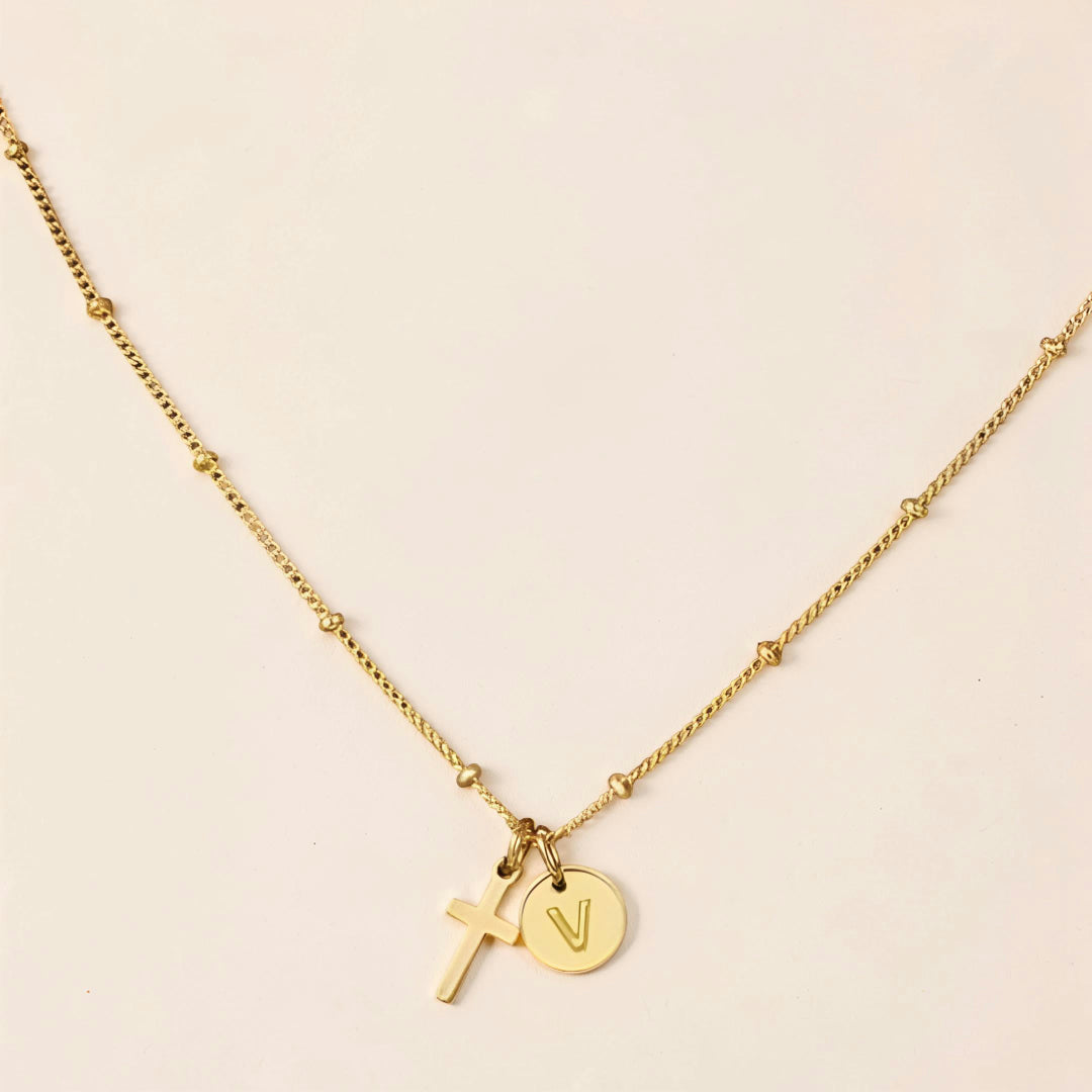 Mother's Day Gift Necklace Women Adjustable Cross Pendant Initial