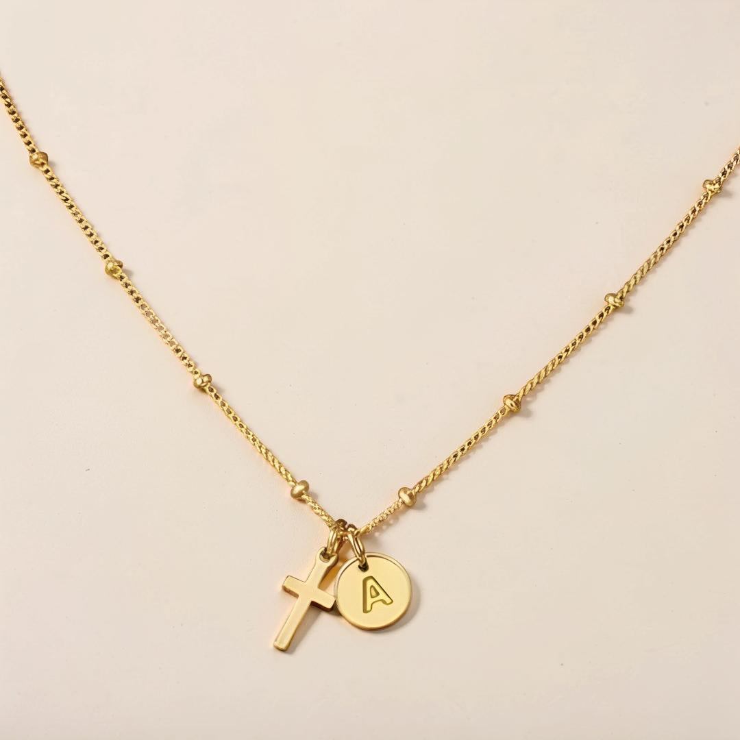 Mother's Day Gift Necklace Women Adjustable Cross Pendant Initial