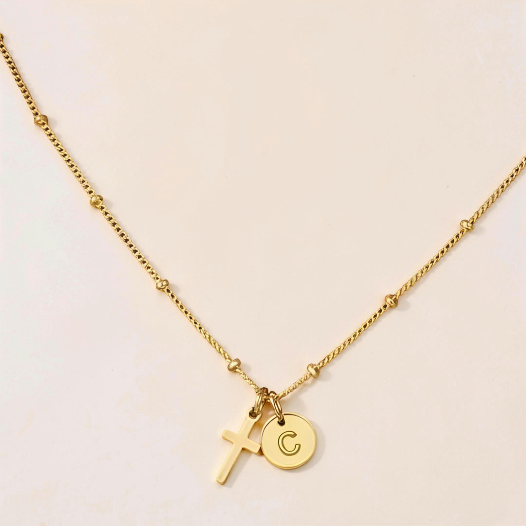 Mother's Day Gift Necklace Women Adjustable Cross Pendant Initial