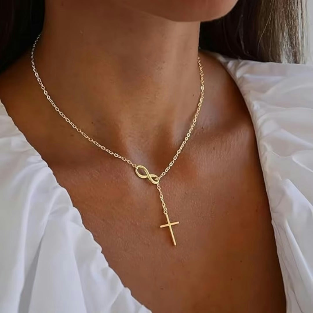 Collana Regalo Festa della Mamma Donna Croce Ciondolo a Y Minimalista