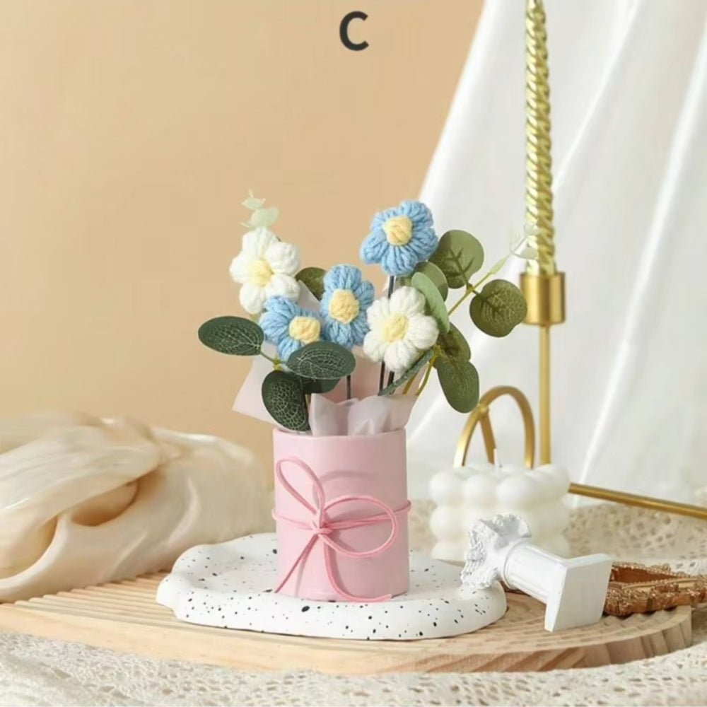 Mother's Day Gift Artificial Flower Bouquet Crocheted Handmade Set