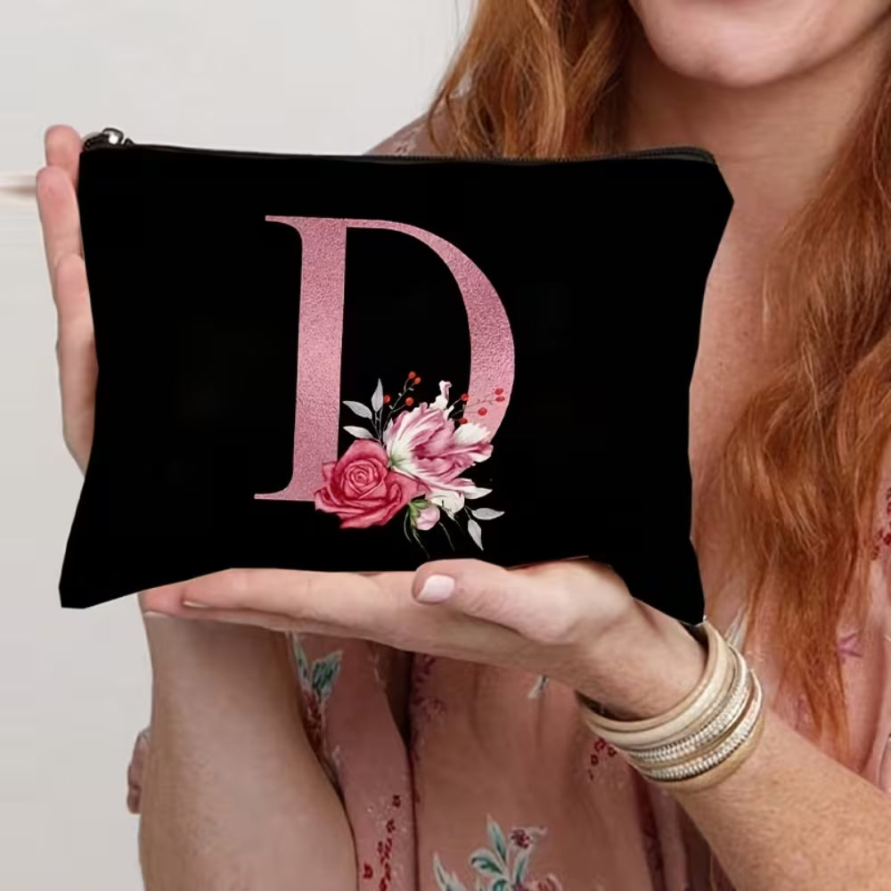 Bolso de Maquillaje Regalo Día de la Madre con Estampado de Flores y Letras, con Cremallera