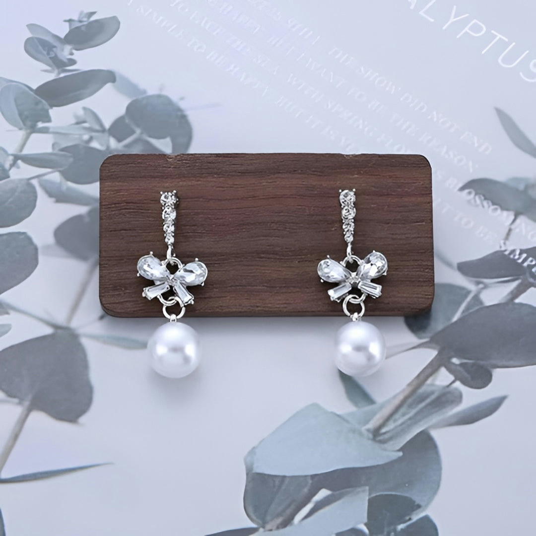 Orecchini Regalo Festa della Mamma Donna Fiocco Perla Pendenti