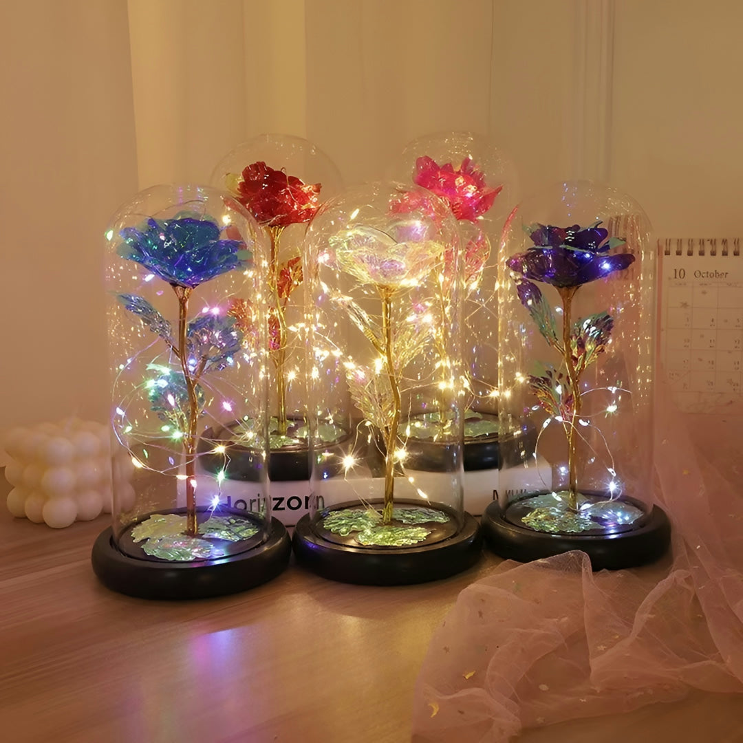 Lampada Rosa Regalo Festa della Mamma LED Cupola di Vetro Decorativa