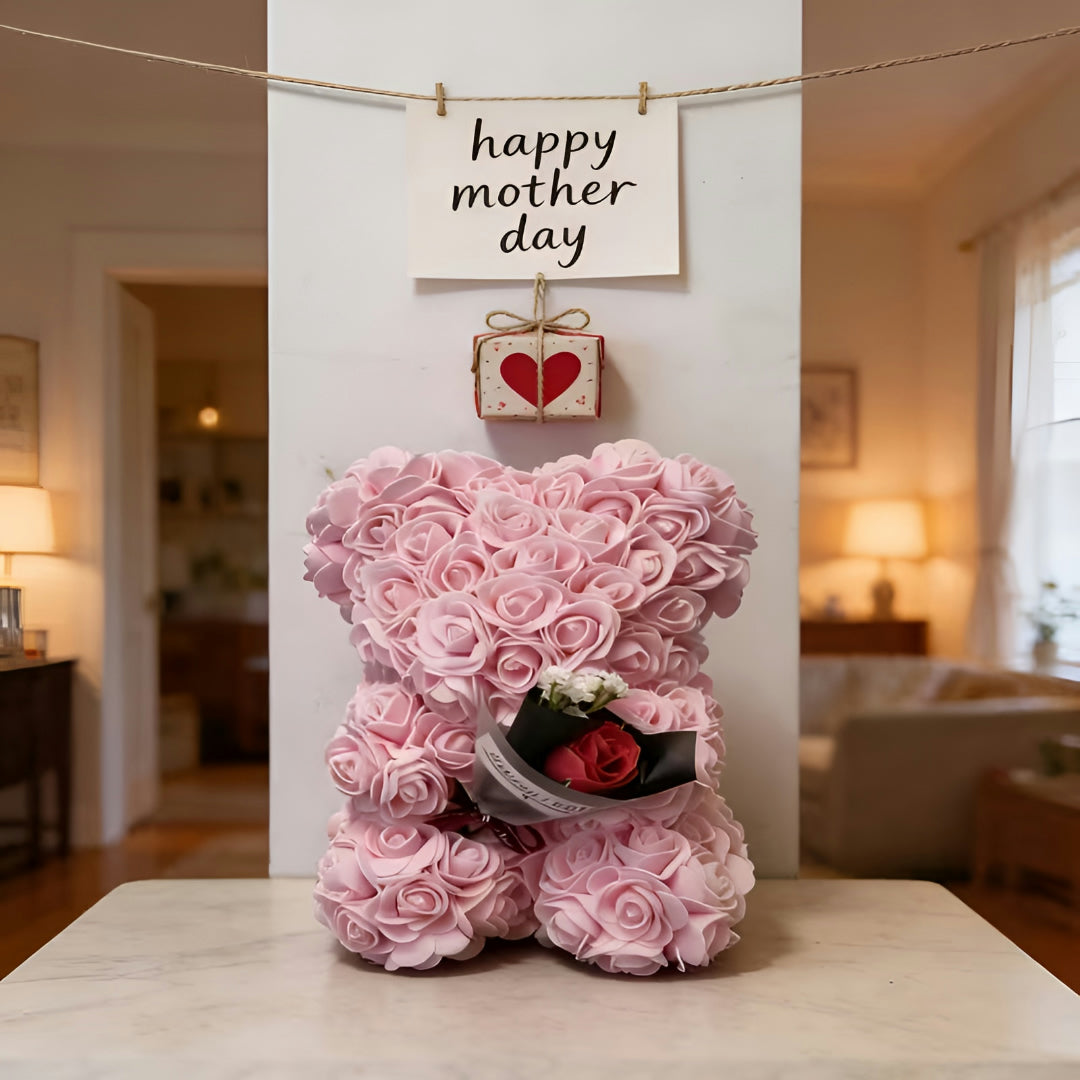 Regalo Festa della Mamma Orso di Rose Decorazione Floreale da Tavolo