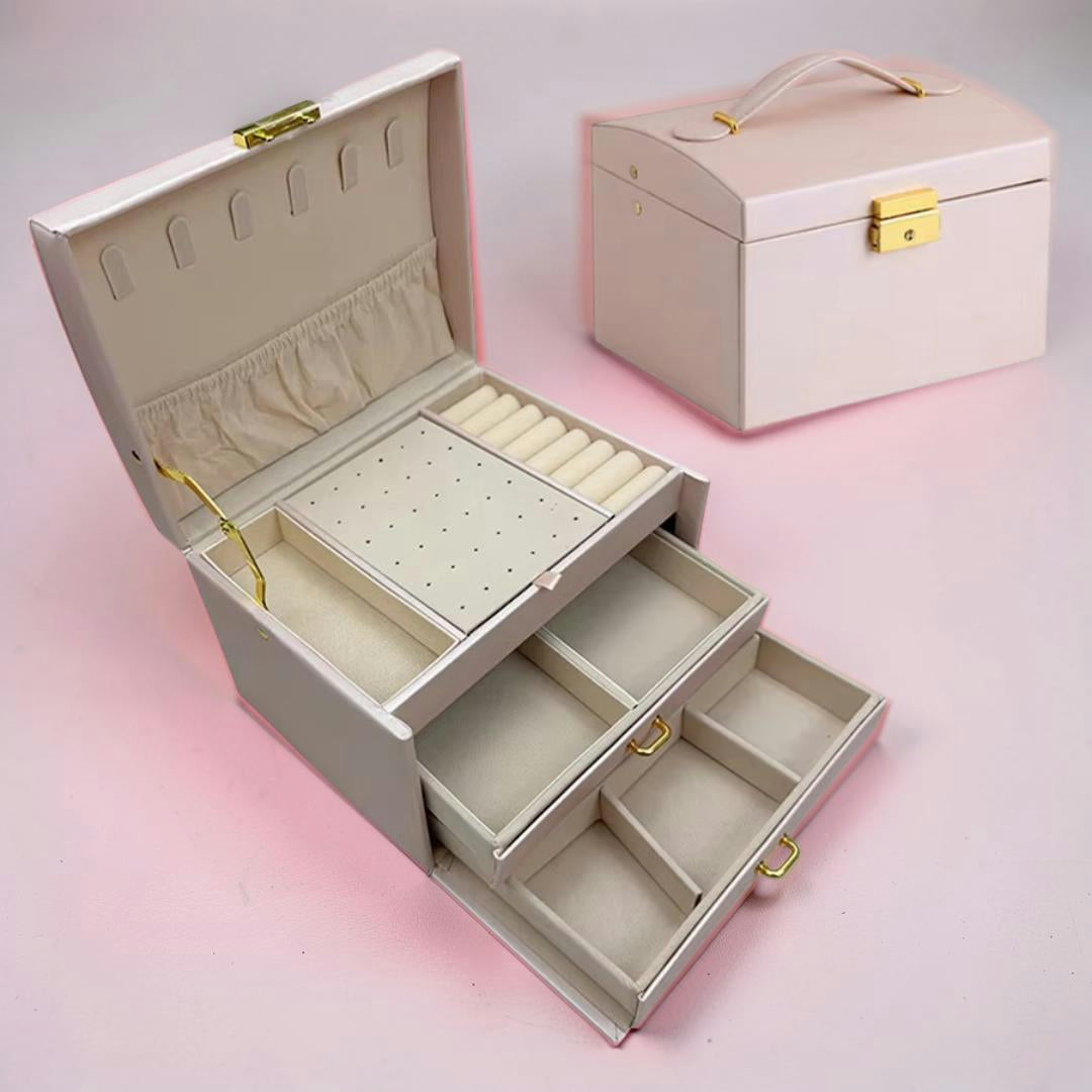 Scatola Porta Gioielli Organizer Regalo Festa della Mamma Set da 3 con Serratura e Cassetti