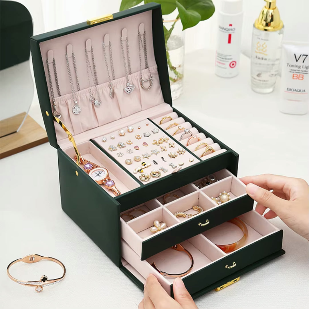 Scatola Porta Gioielli Organizer Regalo Festa della Mamma Set da 3 con Serratura e Cassetti