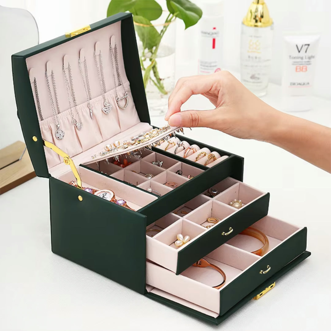 Scatola Porta Gioielli Organizer Regalo Festa della Mamma Set da 3 con Serratura e Cassetti