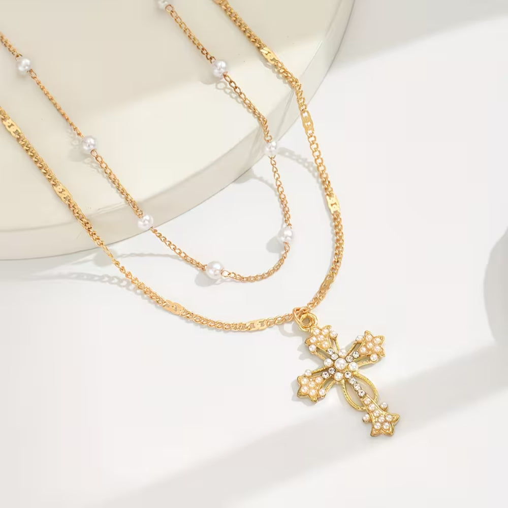 Moederdag Ketting Dames Dubbele Kruis Hanger Gelaagd Sieraad