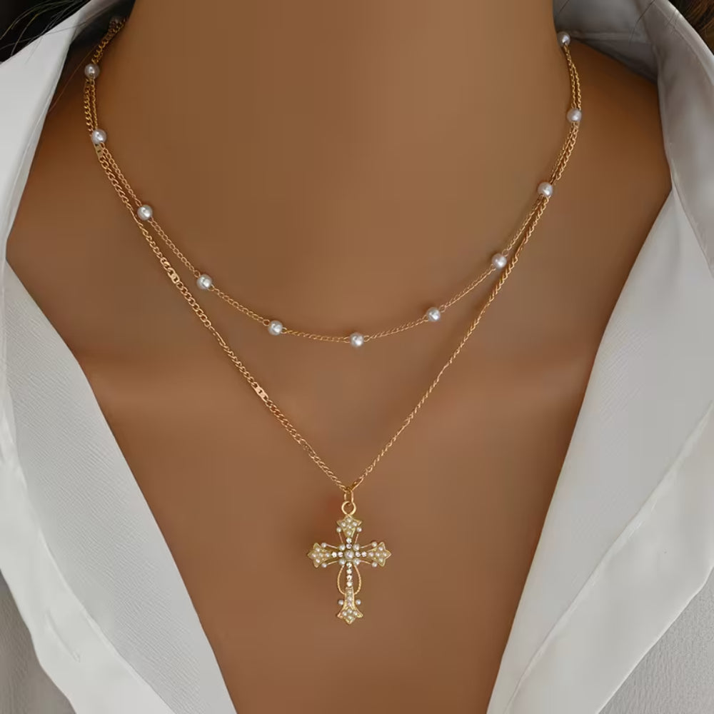 Collana Festa della Mamma Donna Doppia Croce Ciondolo Gioiello a Strati