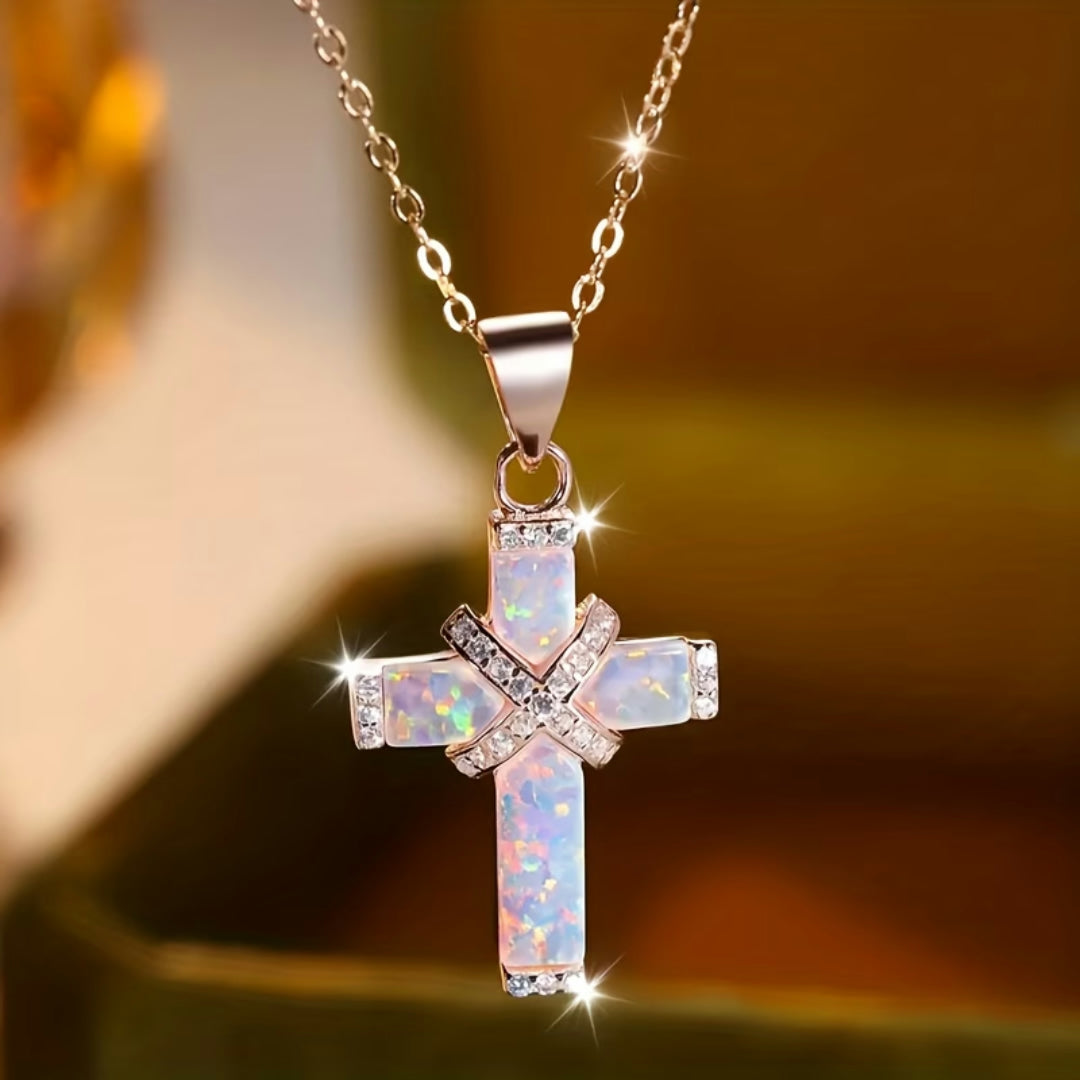 Moederdag Ketting Dames Kruis Hanger Opal Look Statement Sieraad