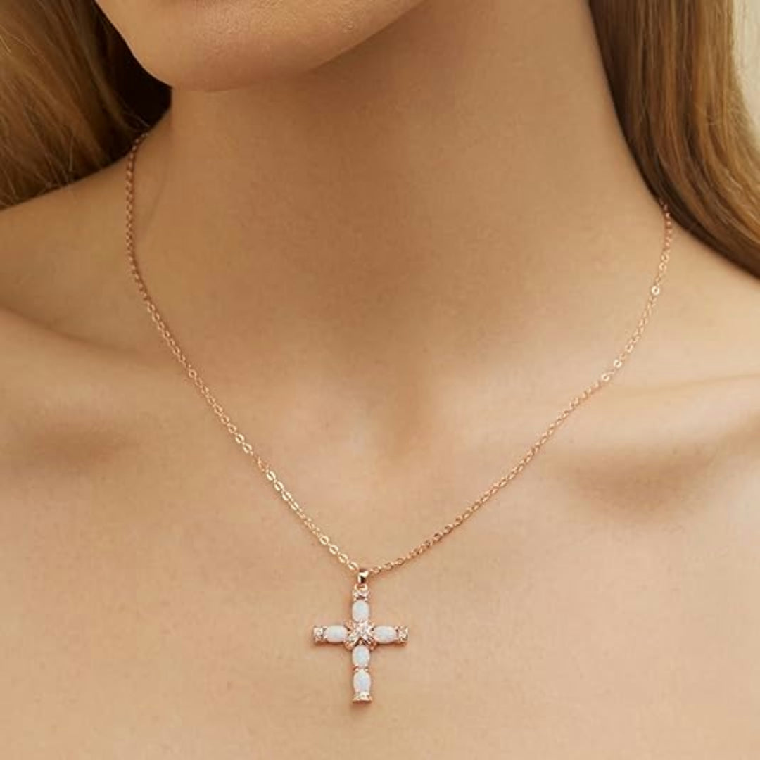 Moederdag Ketting Dames Kruis Hanger Opal Look Statement Sieraad