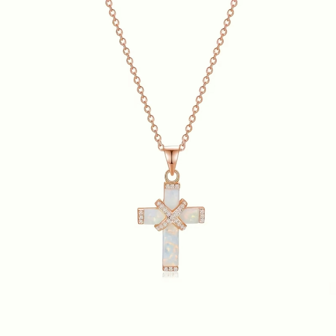 Mother's Day Necklace Women Cross Pendant Opal Look Statement Jewelry