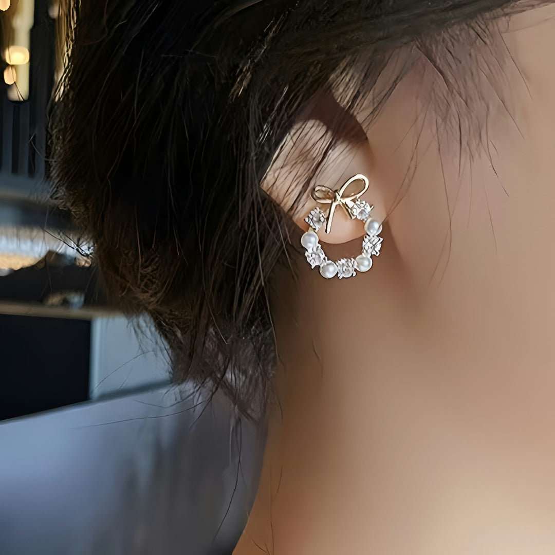 Pendientes de regalo para el Día de la Madre con perla y colgante de lazo para mujer