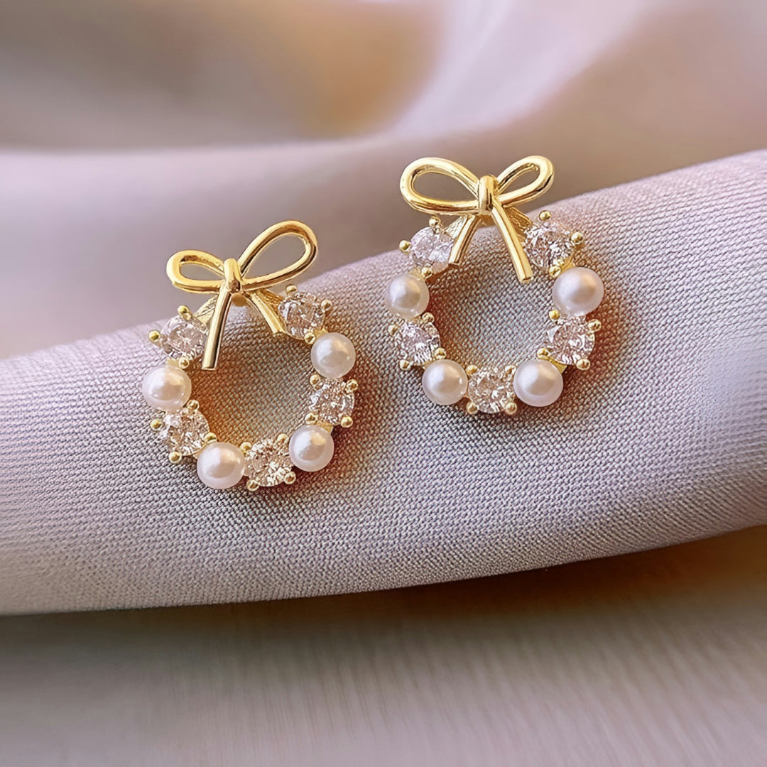 Pendientes de regalo para el Día de la Madre con perla y colgante de lazo para mujer