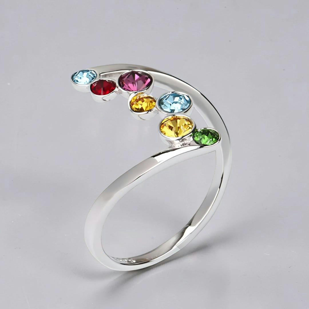 Anillo Día de la Madre para Mujer con Piedras del Mes de Nacimiento Diseño Abierto Joya