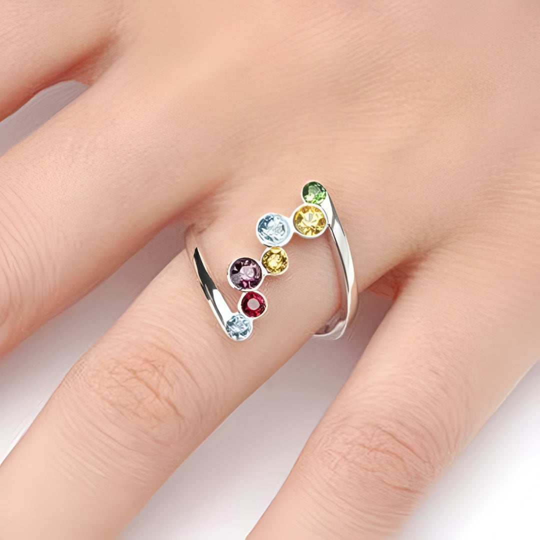 Anello Festa della Mamma Donna Mese di Nascita Pietre Design Aperto Gioiello