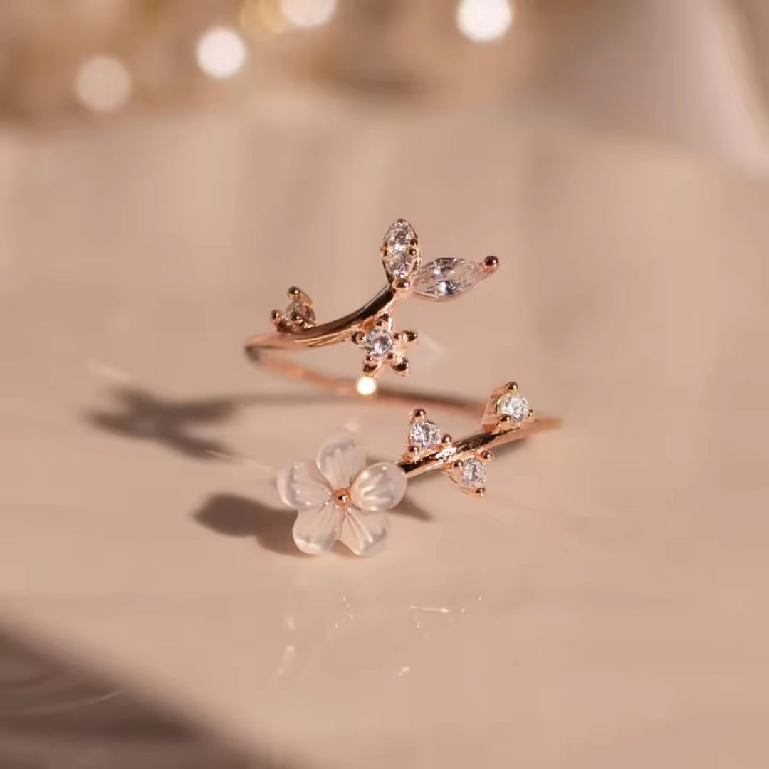 Anillo para el Día de la Madre con Piedra de Nacimiento, Diseño de Flor, Ajustable, Joya