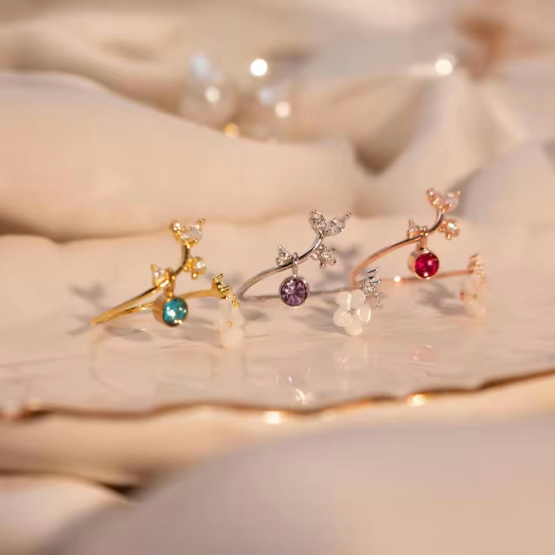 Mother's Day Ring Women's Birthstone Flower Design Adjustable Jewelry