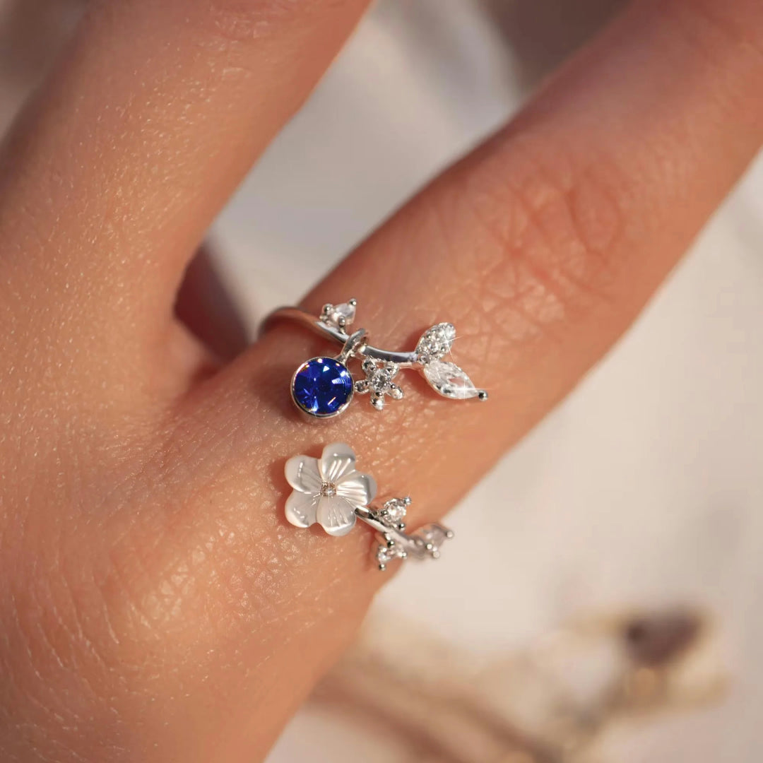 Mother's Day Ring Women's Birthstone Flower Design Adjustable Jewelry
