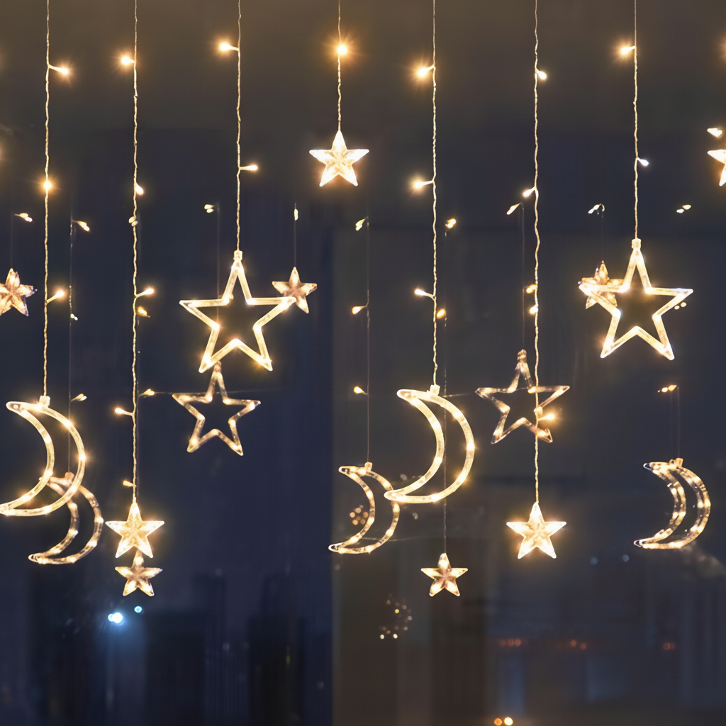 LED Light Curtain Stars Window Christmas Decoration