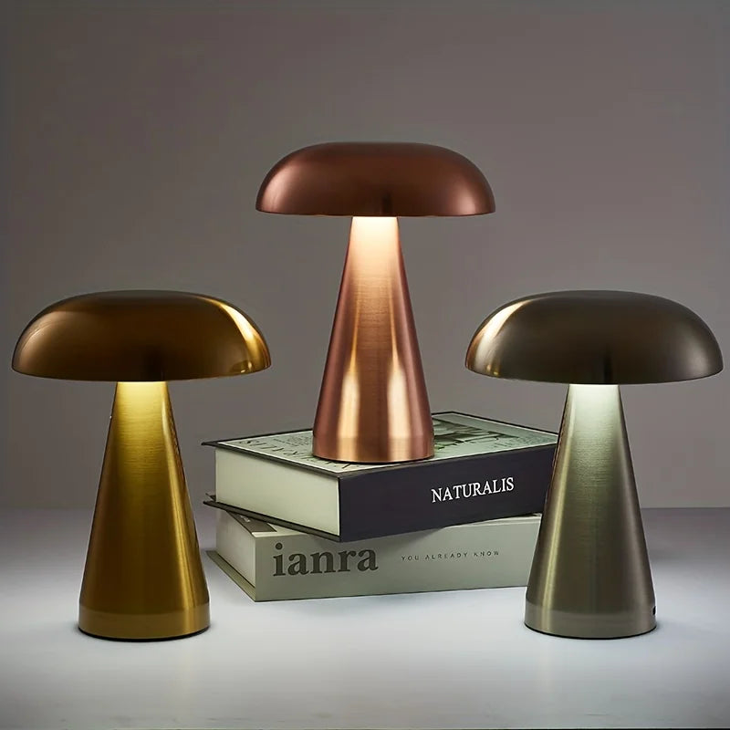 MushroomGlow - Dimbare LED Tafellamp van Metaal | Snoerloos & Oplaadbaar