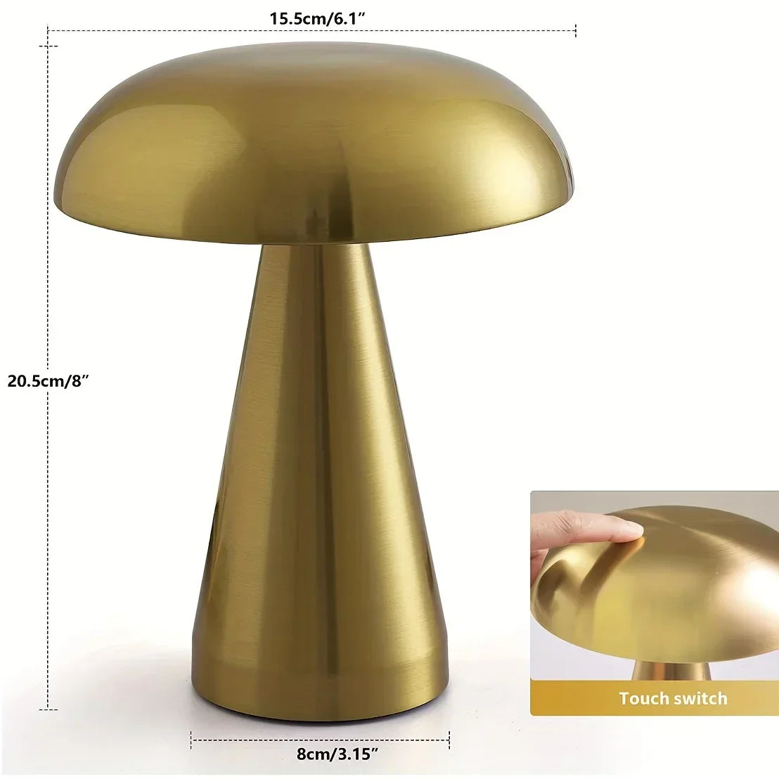 MushroomGlow - Dimmable LED Table Lamp Made of Metal | Cordless & Rechargeable